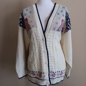 90s Cottage Rose Cream Cardigan Sweater * Flaw, Vintage Cottagecore Knit Fall